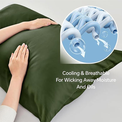 BEDELITE King Size Pillow Cases Set of 2, Rayon Derived from Bamboo, Cooling Pillow Cases for Hot Sleepers & Night Sweats, Breathable and Silky Soft Envelope Pillowcases(Olive Green, 20"x36")