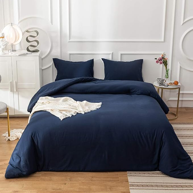 CLOTHKNOW Dark Blue Queen Comforter Set Blue Bedding Comforter Sets Soft Navy Blue Comforter Queen with 2 x Pillow Cases