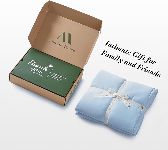 Amélie Home Cooling Comforter Queen Size, Dual-Sided Lightweight Cooling Blanket for Hot Sleepers, Q-Max 0.43 Breathable Cooling Quilt for Night Sweats, 90" x 90", Heather Ice Blue