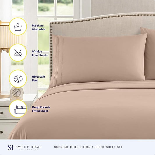 King Size Sheets - Breathable Luxury Bed Sheets with Full Elastic & Secure Corner Straps Built In - 1800 Supreme Collection Extra Soft Deep Pocket Bedding Set, Sheet Set, King, Taupe