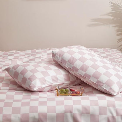 Houseri Pink Plaid Comforter Set Full White and Light Pink Buffalo Checkered Bedding Full Size Teen Girls Baby Pink Checkerboard Dorm Bed Quilt Soft Comfy Preppy Pale Pink Grid Comforters Full