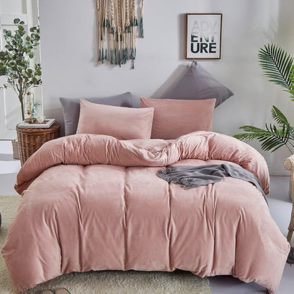 CLOTHKNOW Pink California King Comforter Set Velvet Bedding Comforter Sets Soft Flannel Comforter with 2 x Pillow Cases