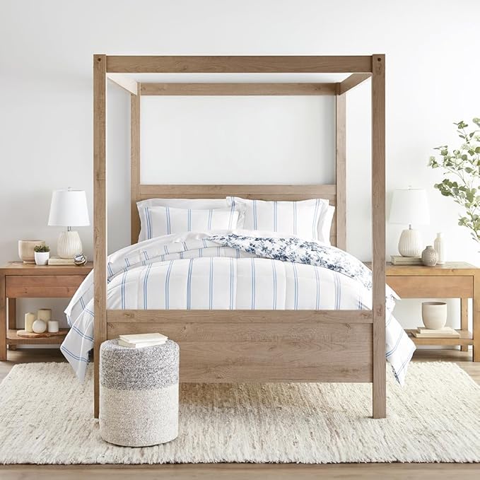 LINENS & HUTCH Comforter Set Patterned Microfiber All Season Down-Alternative Ultra Soft Bedding in Cabbage Rose Stripe - Twin/TwinXL Cabbage Rose Stripe Stone