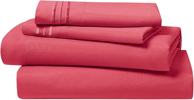 Clara Clark Bed Sheets, Premier 1800 Series 4 Piece Bed Sheet Set, Deep Pocket, Wrinkle, Fade, Stain Resistant, Luxury Soft Bedding Sheets & Pillowcases, King, Coral Pink
