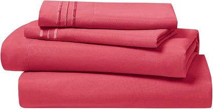 Clara Clark Bed Sheets, Premier 1800 Series 4 Piece Bed Sheet Set, Deep Pocket, Wrinkle, Fade, Stain Resistant, Luxury Soft Bedding Sheets & Pillowcases, King, Coral Pink
