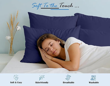 Comfort Beddings King Pillowcases Set of 4 – 100% Organic Cotton, 600 Thread Count Sateen, Soft & Comfy Pillow Covers with Envelope Closure, Blue, King Size 20 x 36 Inches