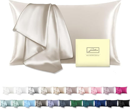 Natural Mulberry Silk Pillowcase for Hair and Skin Queen Size 20"X30" Pillow Case with Hidden Zipper Soft Breathable Smooth Cooling Silk Pillow Covers for Sleeping (Beige,Queen,1Pcs)