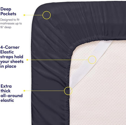 1500 Supreme Collection Twin XL Sheet Sets Navy Blue - 3 Piece Bed Sheets and Pillowcase Set for Twin XL Mattress - Extra Soft, Elastic Corner Straps, Deep Pocket Sheets, Twin XL Navy Blue