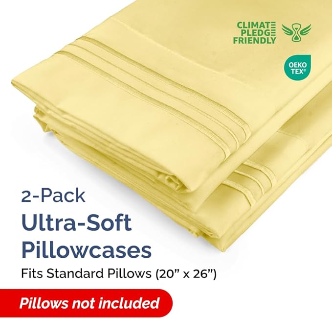 Standard Pillow Cases Set of 2 - Ultra-Soft Hotel Quality Pillowcase Covers - Comfy & Wrinkle Free - Stain and Fade Resistant - Machine Washable Pillow Protectors - 2 Piece Set - Standard Yellow