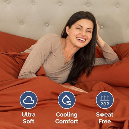 Short Queen Size 4 Piece Sheet Set - RV Short Queen, Soft, Breathable & Cooling Bed Sheets Set w/ Deep Pockets - Hotel Luxury Bedding for Women, Men, Kids, Teens, Boys & Girls - Oeko-Tex - Terracotta