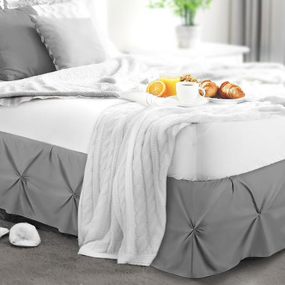 Nestl Dark Grey Bed Skirt Cal King Size, Pinch Pleat Cal King Bed Skirt, 14" Inch Drop Cal King Bedskirt, Hotel Quality Grey Bed Skirts, Microfiber Bedskirt for Cal King Bed, Grey Cal King Bed Skirt