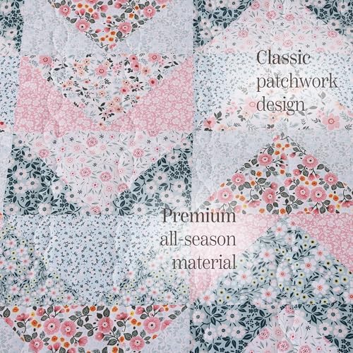 Queen Quilt Set-3 Pieces Soft Bedding Lightweight Floral Patchwork Coverlet