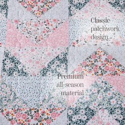 Queen Quilt Set-3 Pieces Soft Bedding Lightweight Floral Patchwork Coverlet