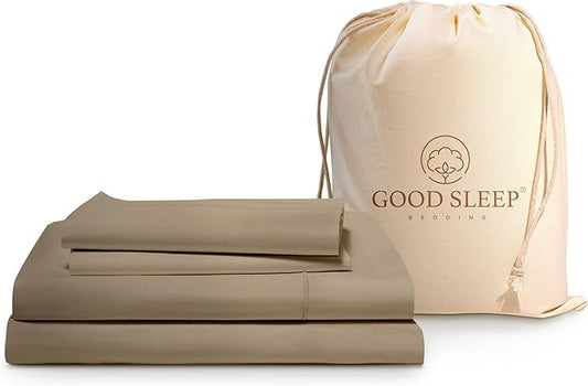 Good Sleep Bedding 100% Egyptian Cotton Queen Sheet Set - 4 Pc, Sheet Set Queen Size, Long Staple Cotton Bed Sheets Queen Set, Luxury Sateen Weave, Queen Deep Pocket Sheet Set 16" - Taupe
