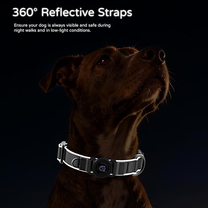 Airtag Dog Collar, Dog Collar with airtag Holder, IP68 Waterproof Leather Dog Collar with Metal Buckle & Lockable Airtag Holder, Heavy Duty Adjustable for Small Medium Large Dogs (Black S)