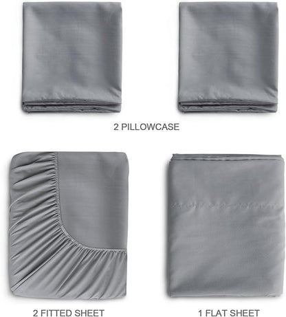 SPRINGSPIRIT Twin XL Sheet Sets, 4 Piece Bed Sheets Set Deep Pockets, Super Soft Twin XL Sheets, Breathable Bedding Sheets, Grey