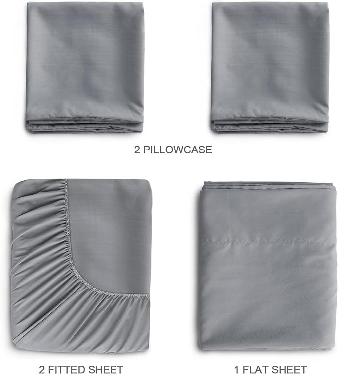 SPRINGSPIRIT RV Queen Sheets, Super Soft RV Short Queen Sheets for RV Camper, 4 Piece Bed Sheets Set Deep Pockets, Extra Soft and Breathable Bedding Sheets, Grey