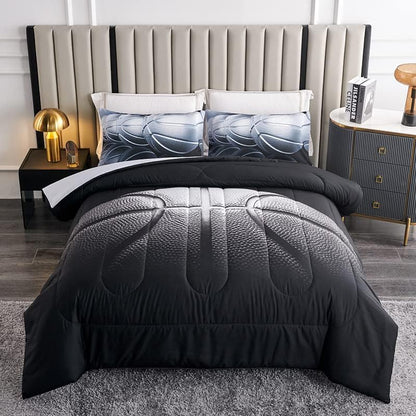 Teen Boy Comforter Set Full,Basketball Bedding Set for Kids Boys Teens,Black and Grey Sports Comforter Full with 2 Pillowcases,Basketball Comforters Full Size for Boys,All Season Use