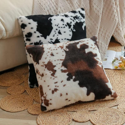 TOMWISH White Black Cowhide Printing Faux Fur Pillow Covers 16x16 Set of 2