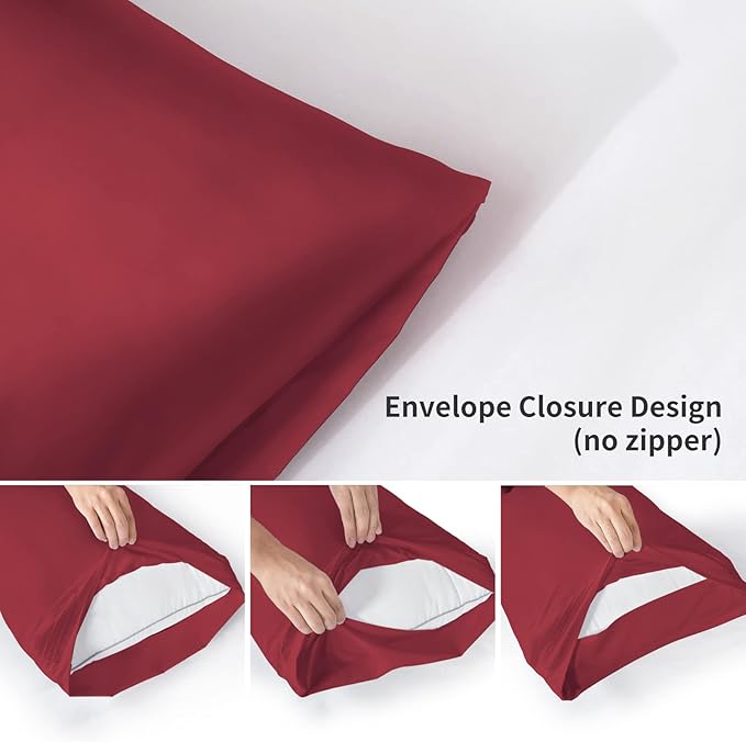 YIYEA Pillow Cases Queen Size Set of 4, Ultra Soft 1800TC Hotel Quality Double Brushed Microfiber Embroidered Pillowcases, Envelope Closure, Fade Resistant (20"x30", Burgundy)