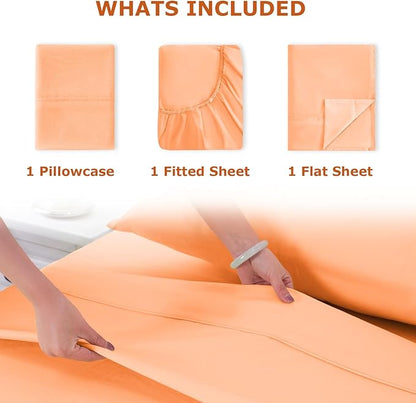 Twin Size Bed Sheet Set - 3 Piece Soft Microfiber Sheets with Deep Pockets, Cooling Technology, and Wrinkle-Free Pillowcase. Hotel-Quality, Durable Bedding, Peach Fuzz