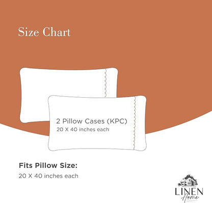 Linen Home 100% Cotton Percale Moon Scallop Hem Pillowcases King Size, Peach, 2 Pieces of Pillow Case, Crisp and Cool Strong Bed Linen, 20 inches X 40 inches