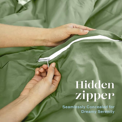 White Classic Sage Green Duvet Cover King Size, Microfiber Duvet Cover with Zipper, Duvet Cover Set with 2 Pillow Shams, Luxury Soft Comforter Cover King Size, 104 x 90 | Comforter Not Included