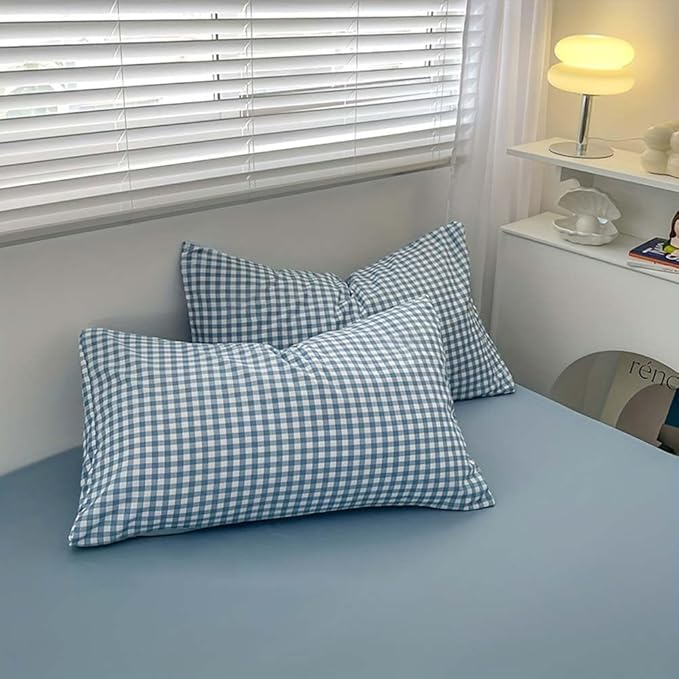 Nayoroom Blue Gingham Duvet Cover King Size Reversible Plaid Checkered Comforter Cover Grid Farmhouse Dorm Bedding Set 3 Pcs Soft Breathable Washed Microfiber Gifts for Women Men