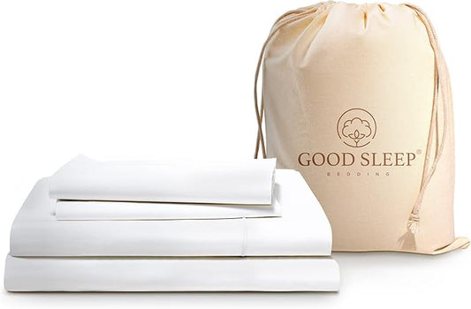 Good Sleep Bedding 100% Egyptian Cotton Sheets Queen Size - 4 Pc Queen Sheet Set, Sateen Weave Bed Sheets, 16" Deep Pocket Sheets - White