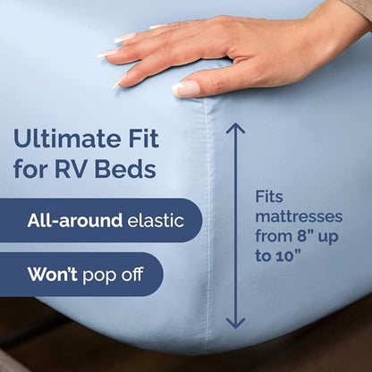 Short Queen Size 4 Piece Sheet Set - RV Short Queen, Soft, Breathable & Cooling Bed Sheets Set w/ Deep Pockets - Hotel Luxury Bedding for Women, Men, Kids, Teens, Boys & Girls - Oeko-Tex - Sky Blue