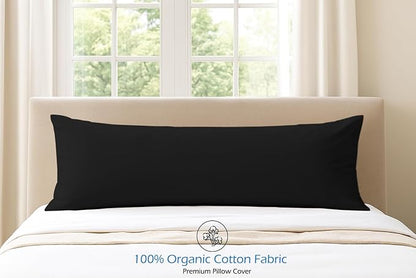 Comfort Beddings Body Pillowcase, 100% Organic Cotton 600 Thread Count Sateen, Soft Cooling Black, 1-Pack, Hidden Zipper Closure, Hotel Quality, Fade & Shrink Resistant, 20 x 60 Inches