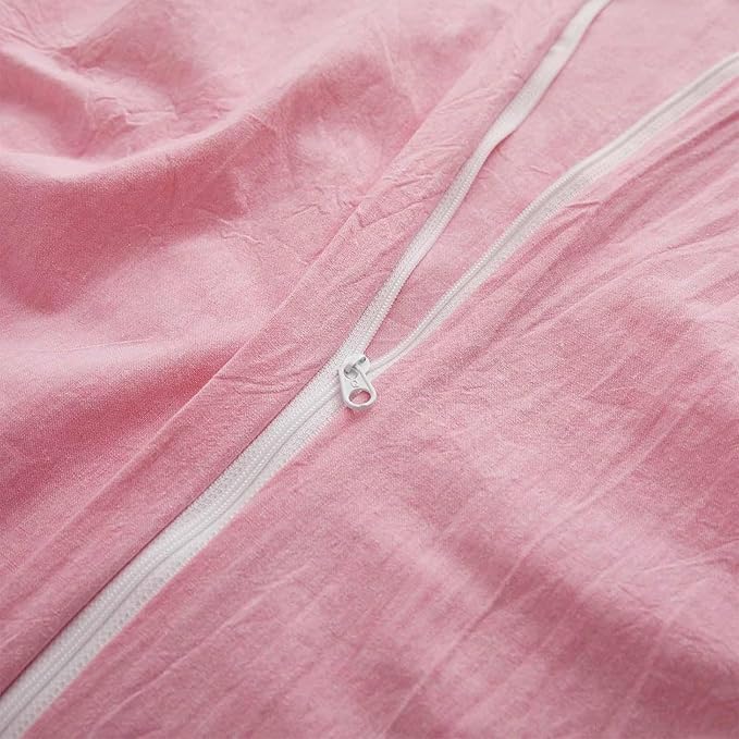 LOVQUE Pink Cotton Duvet Cover King Size, Linen Like Natural Bedding Set with Zipper Closure (No Comforter), 104x90 Inches