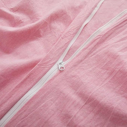 LOVQUE Pink Cotton Duvet Cover Queen Size, Linen Like Natural Bedding Set with Zipper Closure (No Comforter), 90x90 Inches