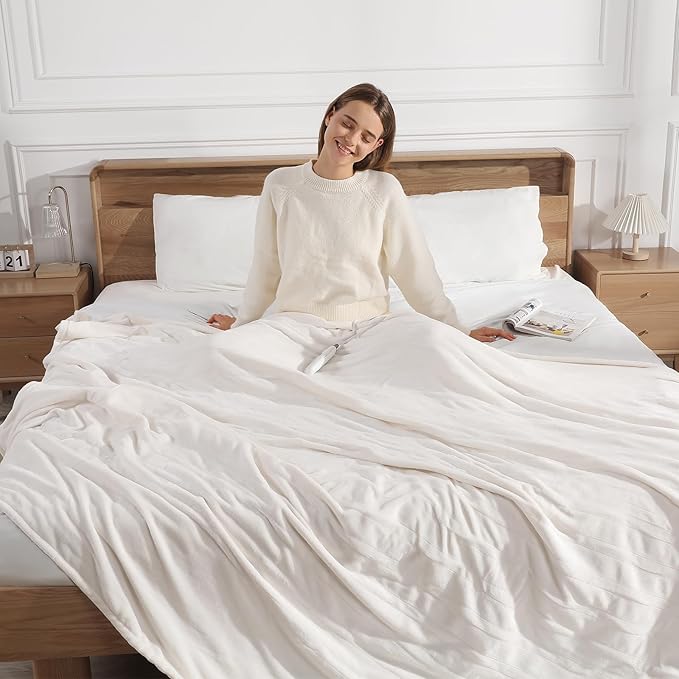 Heated Blanket King Size Electric Blanket 100''X90'' - Fast Heating Blanket Ultra Soft Flannel, Dual Controllers with 5 Heat Levels & 10 Hrs Timer, Machine Washable King Heated Blanket, White
