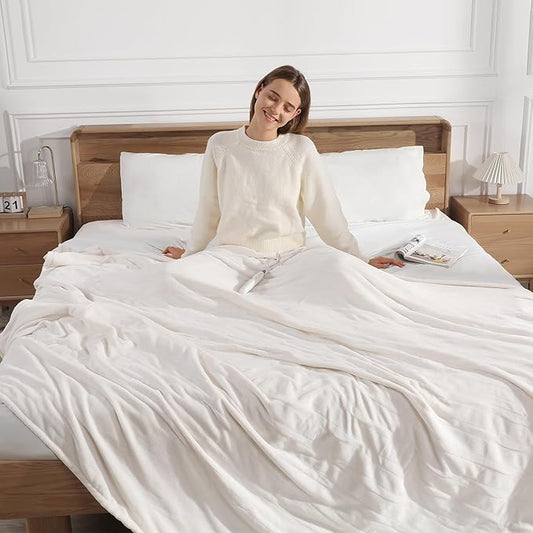 Heated Blanket King Size Electric Blanket 100''X90'' - Fast Heating Blanket Ultra Soft Flannel, Dual Controllers with 5 Heat Levels & 10 Hrs Timer, Machine Washable King Heated Blanket, White