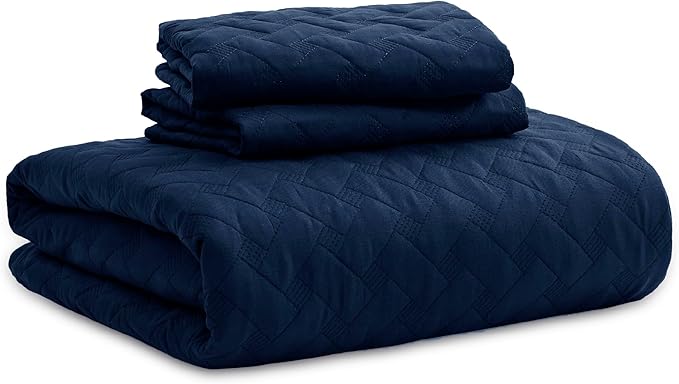 Bedsure Quilts King Size - Lightweight Bedspreads King Size with Basket Weave Pattern, Soft Quilt Bedding Set, Navy Comforter Set Coverlet for All Seasons with 2 Pillow Shams (106" x 96") | Skin-Friendly Soft, All-Season Comfort, Breathable, Lightweigh...