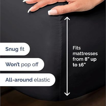 100% Rayon Derived From Bamboo - Bamboo Sheets Queen Size - Cooling Sheets for Queen - Ultra Soft, Breathable & Hotel Luxury Bedding - 1 Flat & 1 Fitted & 2 Pillowcases w/ 16 Inch Deep Pockets - Black
