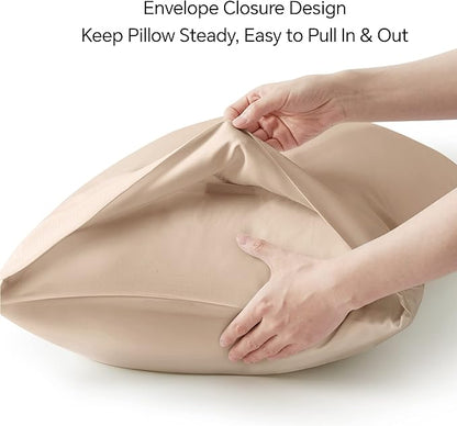 BEDELITE Pillow Cases Queen Size Set of 2, Rayon Derived from Bamboo, Cooling Pillow Cases for Hot Sleepers & Night Sweats, Breathable and Silky Soft Envelope Pillowcases(Taupe, 20"x30")