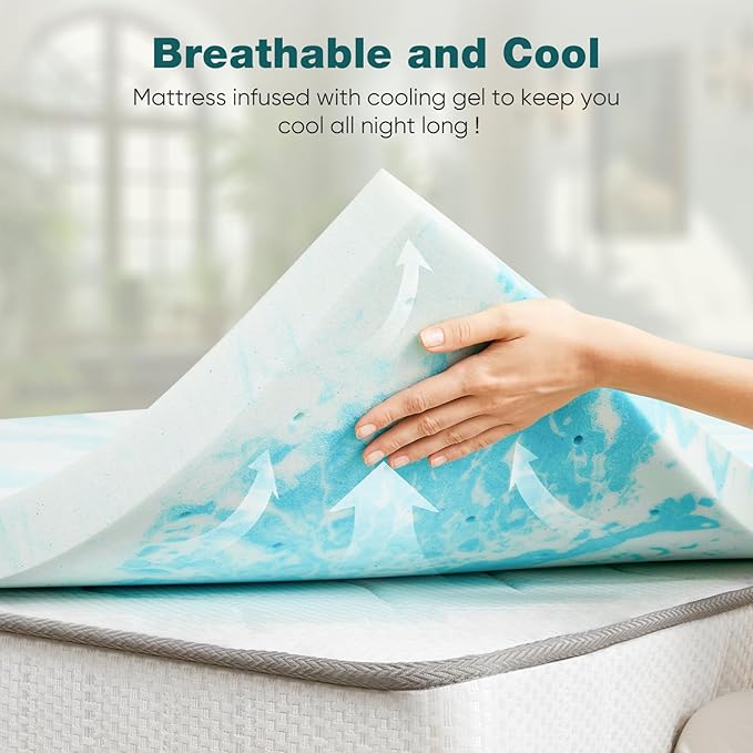 Sweetcrispy Mattress Topper Twin, Memory Foam 2 Inch Thick Gel Infused Cooling Toppers Pad for Twin Size Bed, Sleeper Sofa, RV, Camper, CertiPUR US, Breathable