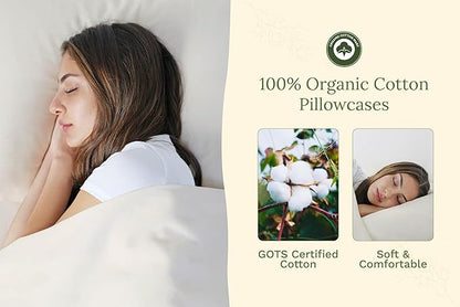 Organic Cotton Ivory King Pillowcases - 100% GOTS Certified Organic Cotton, Chemical-Free, 400 Thread Count, Unbleached, Undyed, Hypoallergenic, 21"x40" Cooling King Size Pillowcases (Ivory - King)