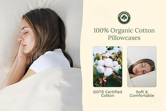 Organic Cotton Ivory King Pillowcases - 100% GOTS Certified Organic Cotton, Chemical-Free, 400 Thread Count, Unbleached, Undyed, Hypoallergenic, 21"x40" Cooling King Size Pillowcases (Ivory - King)