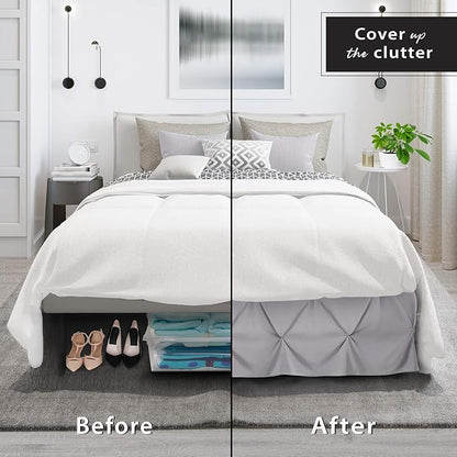 Nestl Grey Lavender Bed Skirt King Size, Pinch Pleat King Bed Skirt, 14" Inch Drop King Bedskirt, Hotel Quality Grey Lavender Bed Skirts, Premium Microfiber Grey Lavender King Size Bed Skirt