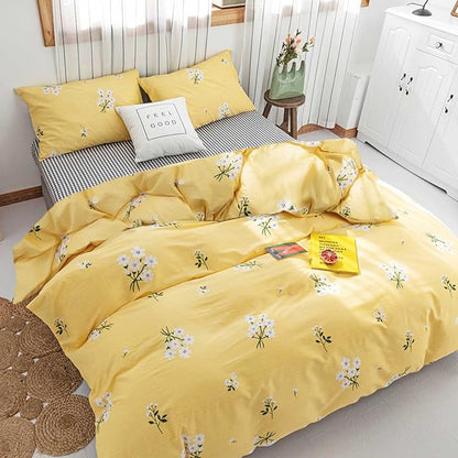HighBuy Girls Floral Comforter Set Twin XL Yellow 3 Piece Garden Flowers Bedding Sets Vintage Aesthetic Coquette College Dorm Comforter with 2 Pillowcases,Boho Chic Fluffy Comforter Set