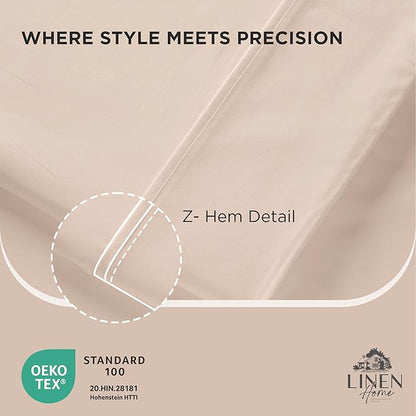 Linen Home 100% Cotton Percale Pillowcases Queen Size, Sand Shell, 2 Pieces of Pillow Case, Crisp and Cool Strong Bed Linen, 20 inches X 30 inches
