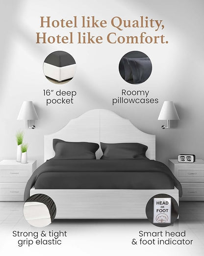 Good Sleep Bedding Split King Sheets for Adjustable Bed - Buttery Soft 100% Cotton Set, Sateen Bedding Set with Durable Twin XL Fitted Sheets - Dark Gray
