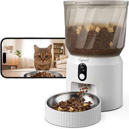 Automatic Cat Feeder with Camera, 2K WiFi Pet Feeder, 4L | 5G & 2.4G Dual-Band WiFi, Night Vision, Two-Way Talk, Call Pet Sound, Custom Portion Control, Low Food Alerts, Easy to Clean