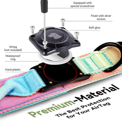 2026 Upgrade Waterproof Tactical AirTag Dog Collar, Built in AirTag Holder | Comfortable Control Handle, Quick Release Metal Buckle, Durable 1000D Nylon, For Medium to Large Dogs, Pastel lcing,XL