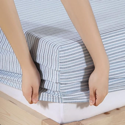 Eddie Bauer - Queen Sheets, Cotton Percale Bedding Set, Crisp & Cool Home Decor (Ticking Stripe Light Blue, Queen)