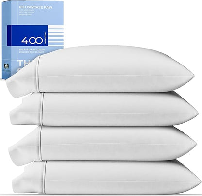 THREAD SPREAD 100% Cotton Pillow Cases Queen Size Set of 2 - Luxury 400 Thread Count Queen Pillow Cases (Silver), Soft Cooling Breathable Hotel Quality Cotton Pillowcases, Fits Standard Pillows