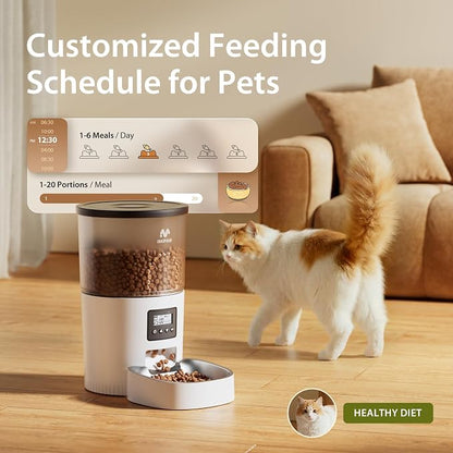 IMIPAW Automatic Cat Feeder, 3L Timed Pet Dry Food Dispenser with Clog-Free Design, Auto Feeder for Cats, 1-6 Meals Per Day, Desiccant Bags, with Stainless Steel
